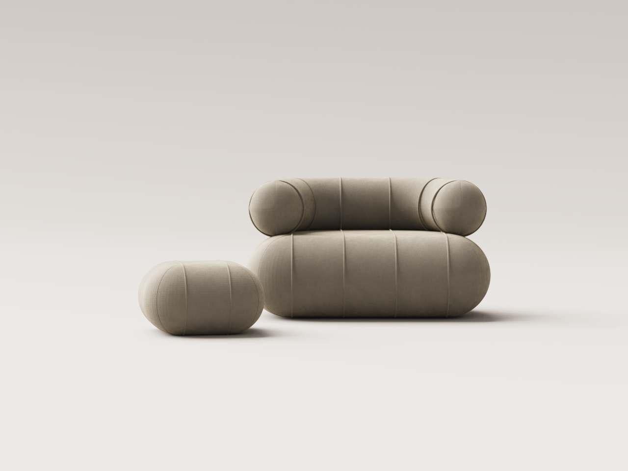 Moderne Collectional Contemporary Slinky Armchair - Pebble Velvet en vente