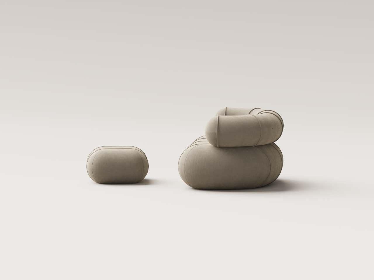 Mexicain Collectional Contemporary Slinky Armchair - Pebble Velvet en vente