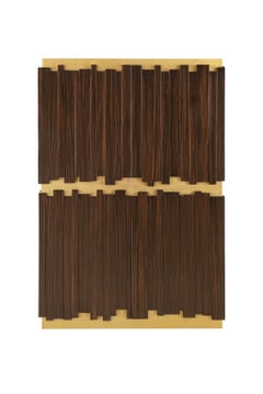 Collectible Cabinet-Glossy Natural Ebony Wood w/ Brass Frame By Jose De Castro