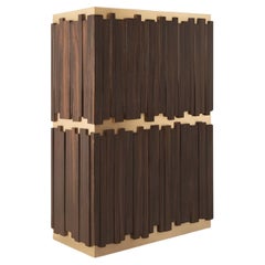 Collectible Design Bar Cabinet-High Gloss Natural Ebony Wood with Brass Frame