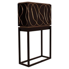 Collectible Design Ebony Wood Cabinet with Brass Detailing, Customizable