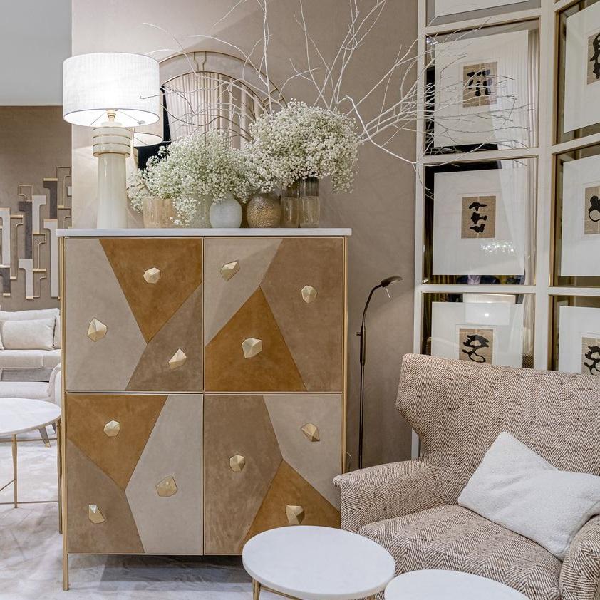 Hand-Crafted Collectible Design Limed Oak Cabinet with a Marble Top & Brass Frame For Sale