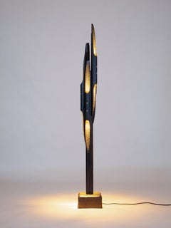 Collectible Design Modern Sculptural Floor Lamp Solid Wood Light YEARNING Black