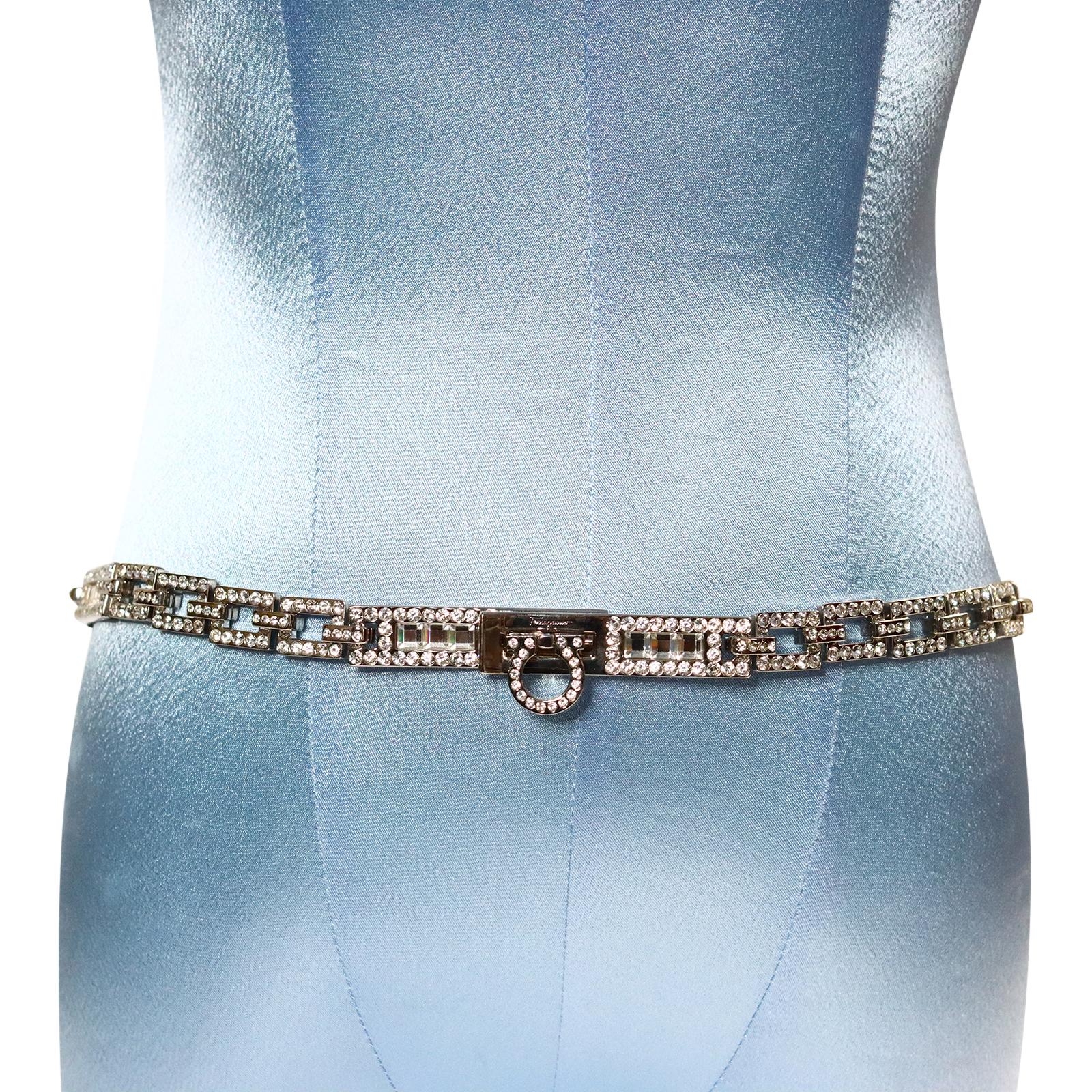 Collectible Ferragamo Diamante Link Belt Circa 2000s. This is like a piece of jewelry. Crystals are all over the links. 32