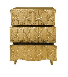 Collectible Fine Hammered Brass Demi Semainier – Carved Chest, Paul Mathieu
