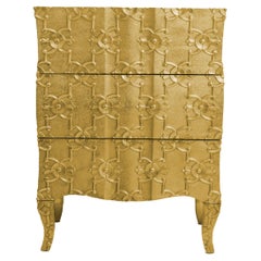 Collectible Fine Hammered Brass Demi Semainier – Carved Chest, Paul Mathieu