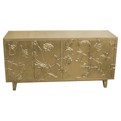 Collectible Fine Hammered Brass Floral Sideboard – Artisan Metal Clad Credenza
