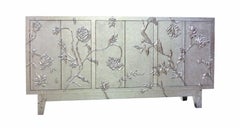 Collectible Fine Hammered White Bronze Floral Sideboard – Metal Clad Credenza