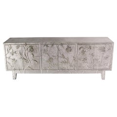 Collectible Fine Hammered White Bronze Floral Sideboard – Metal Clad Credenza