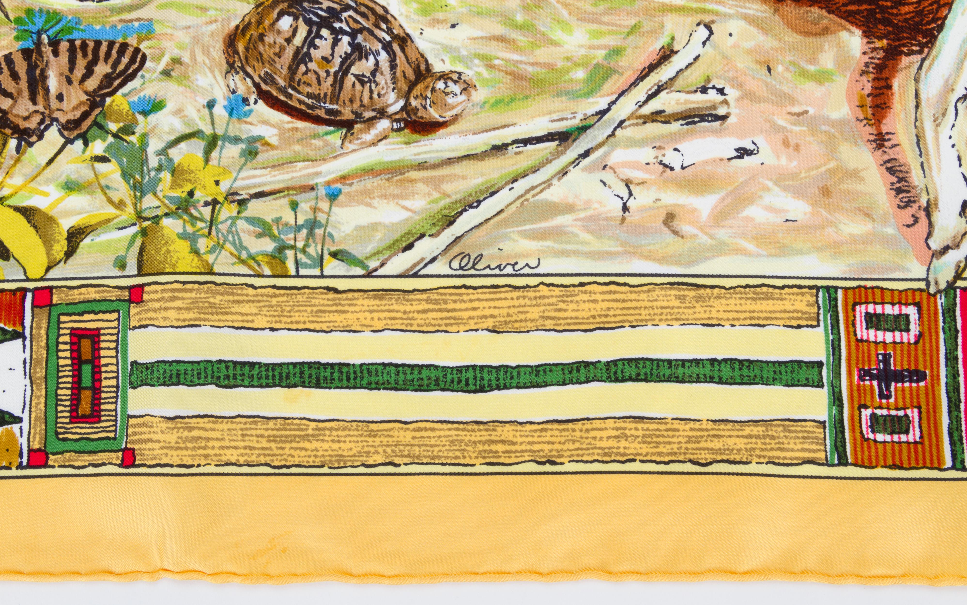 Beige Collectible Hermès Les Cheyennes Silk Scarf by Kermit Oliver