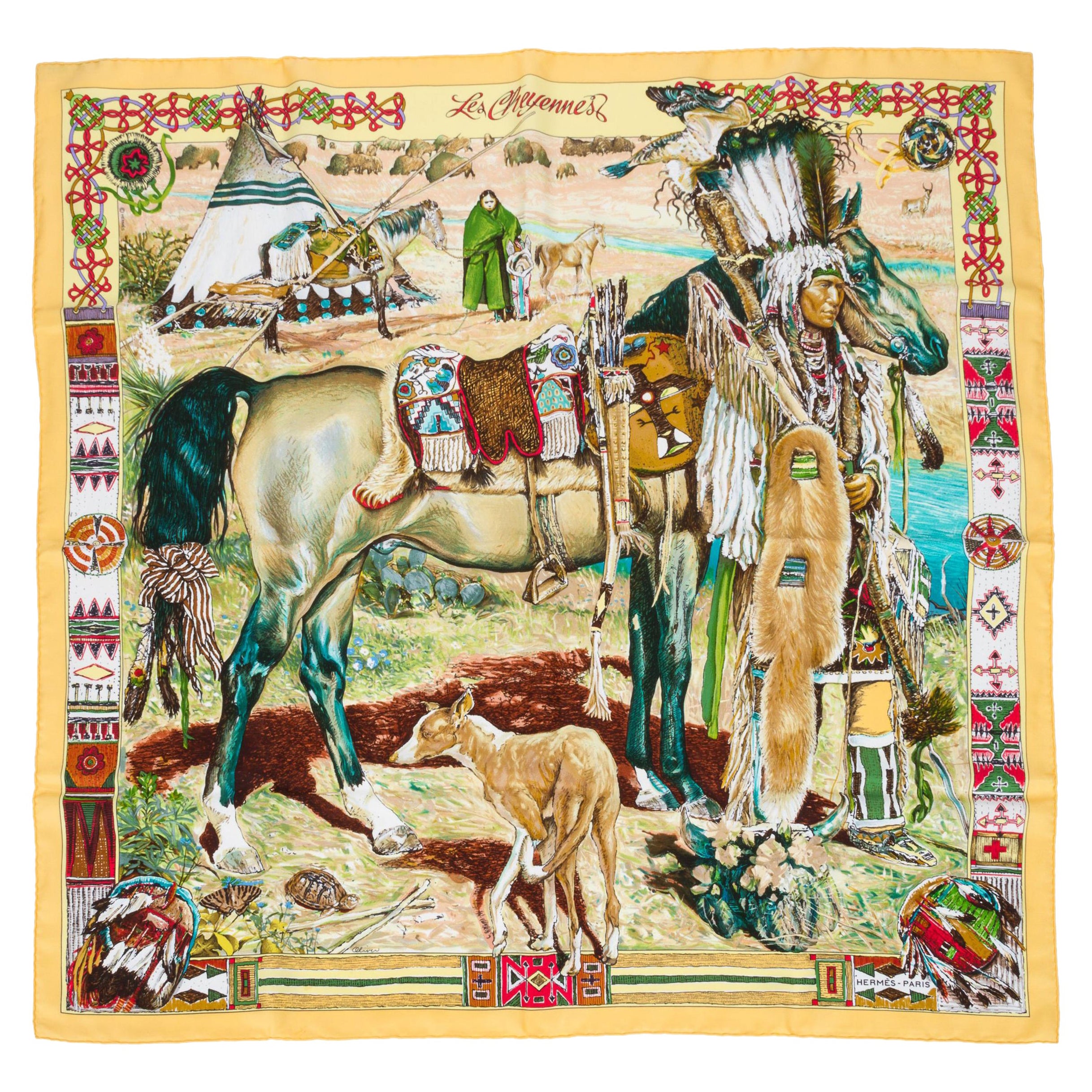 Collectible Hermès Les Cheyennes Silk Scarf by Kermit Oliver