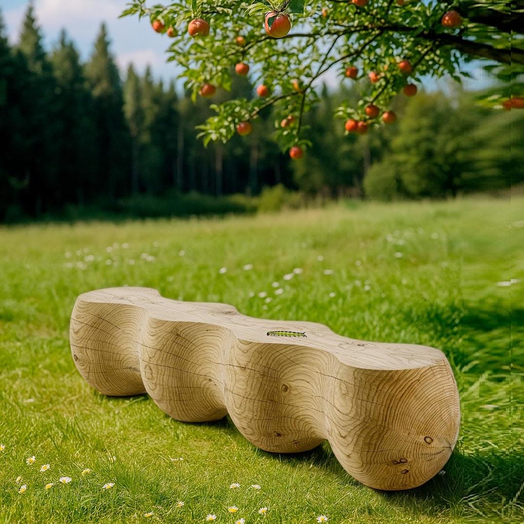 Italian Collectible Indoor/Outdoor Bench Carved from a Single Block of Solid Cedar Wood For Sale