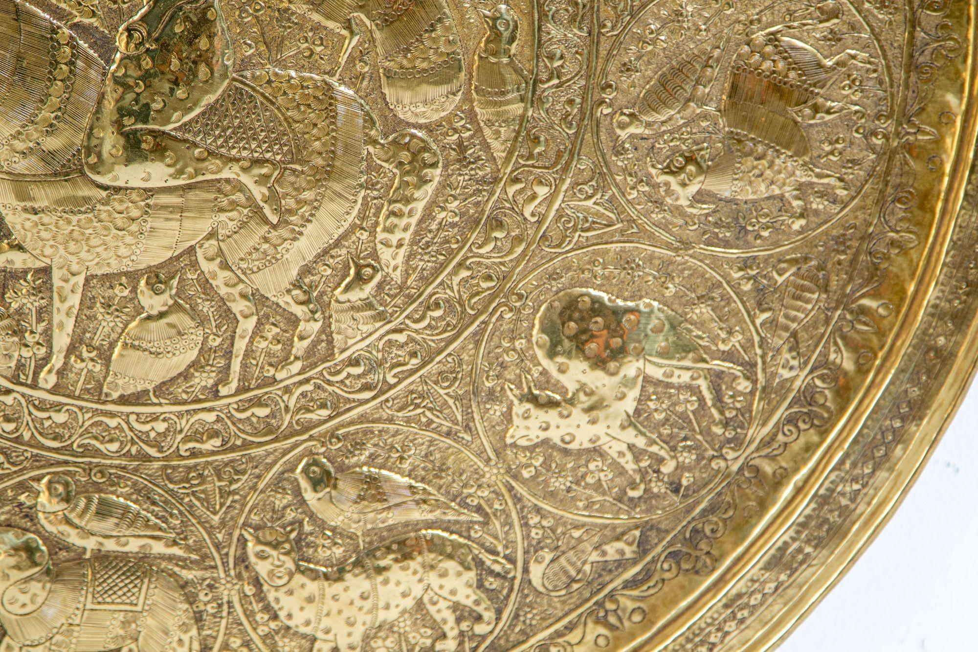 Collectible Islamic Asian Metalwork Polished Brass Tray, circa 1940s 3