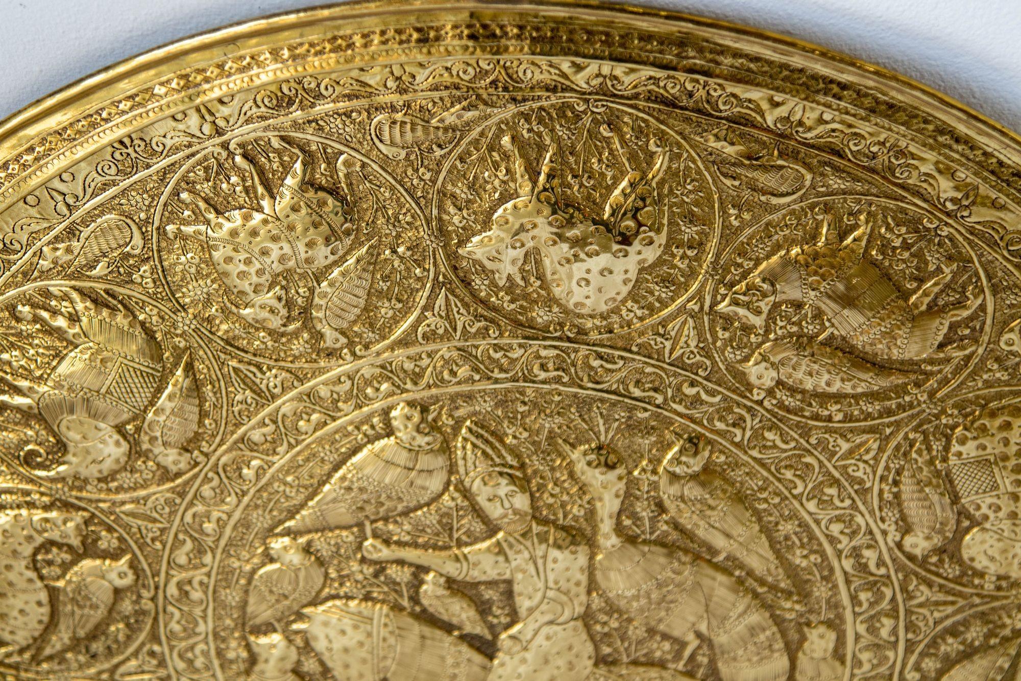 Collectible Islamic Asian Metalwork Polished Brass Tray, circa 1940s 6