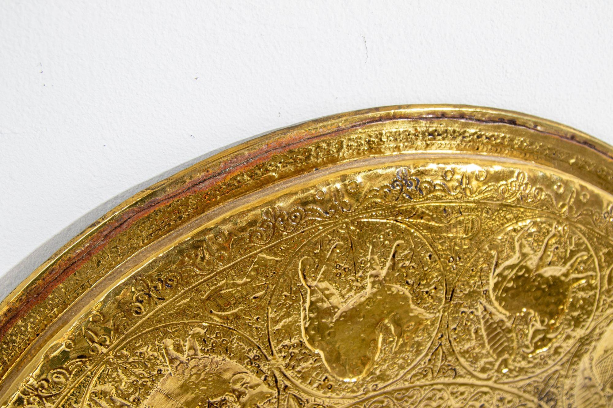 Collectible Islamic Asian Metalwork Polished Brass Tray, circa 1940s 11
