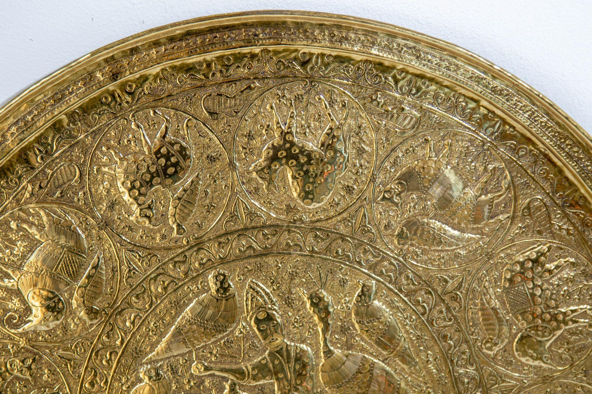 Collectible Islamic Asian Metalwork Polished Brass Tray, circa 1940s In Good Condition In North Hollywood, CA