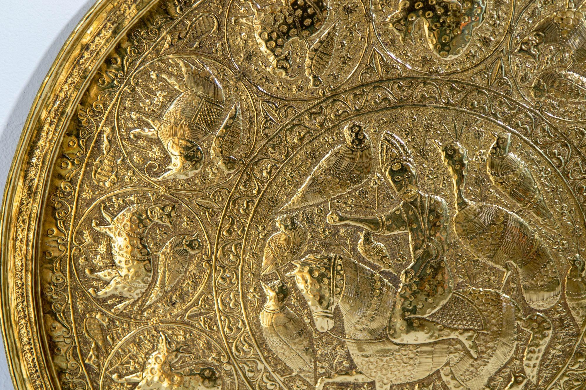 20th Century Collectible Islamic Asian Metalwork Polished Brass Tray, circa 1940s