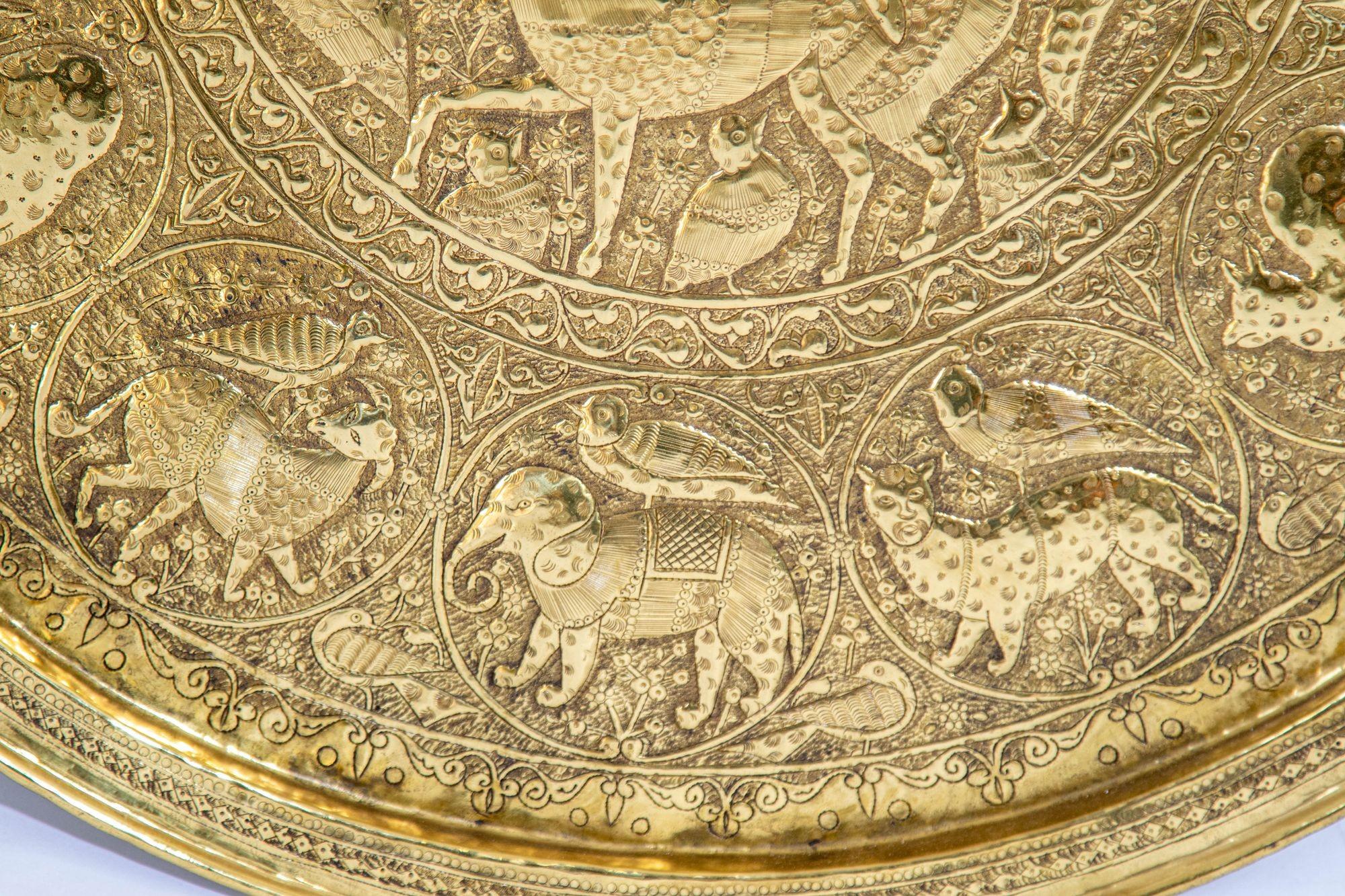 Collectible Islamic Asian Metalwork Polished Brass Tray, circa 1940s 2