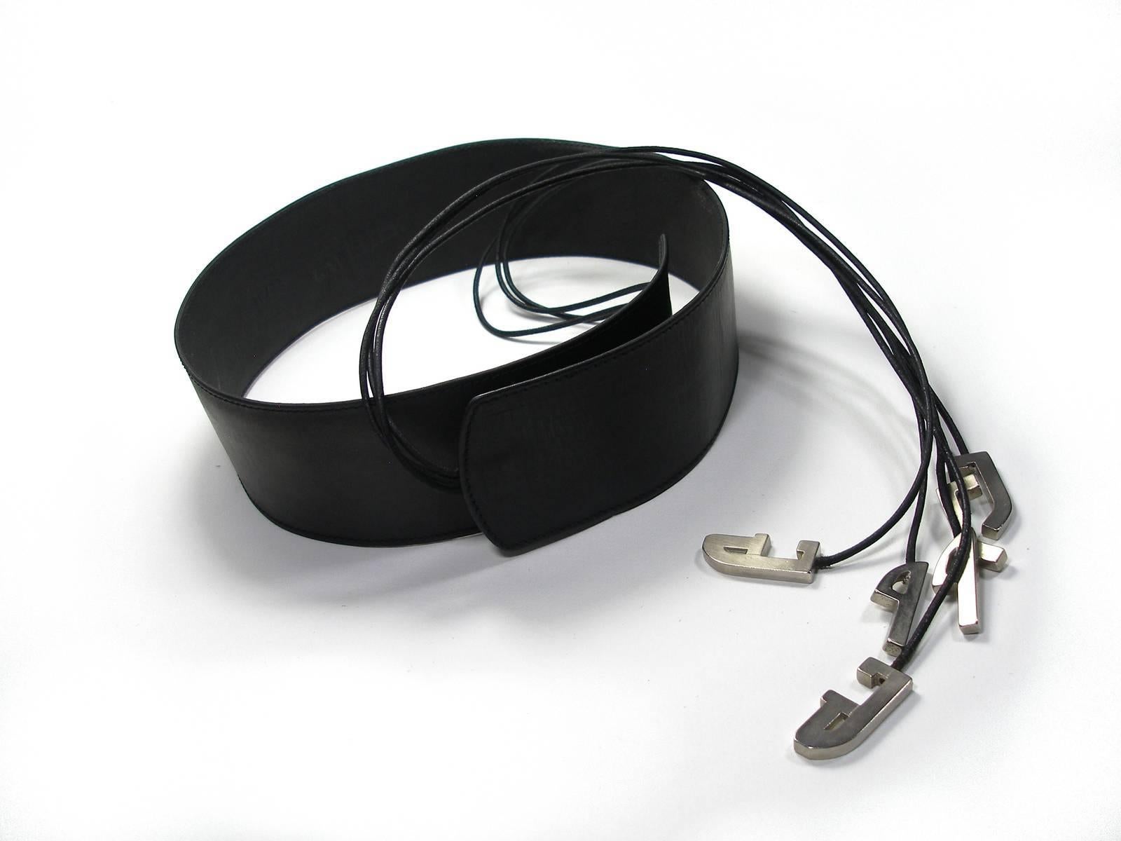 Collectible Jean Paul Gaultier Initiales Belt Black Leather Size 80/32  For Sale 2