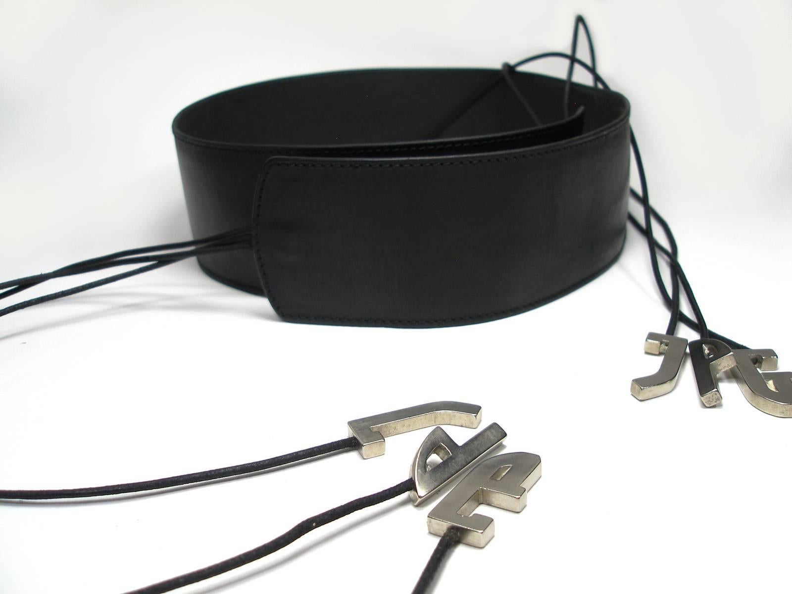 Collectible Jean Paul Gaultier Initiales Belt Black Leather Size 80/32  For Sale 4