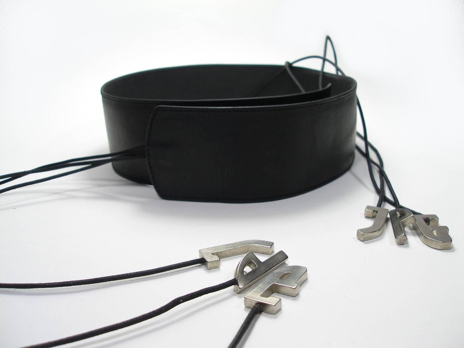 Collectible Jean Paul Gaultier Initiales Belt Black Leather Size 80/32  For Sale 5