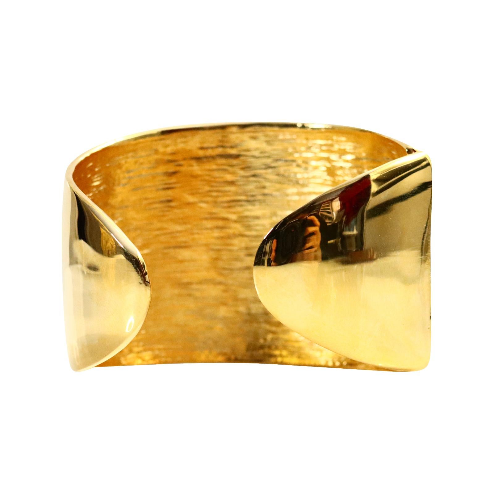 Modern Collectible KJL Gold Bracelet Cuff with Silver Crystal Star, Circa 2000s For Sale