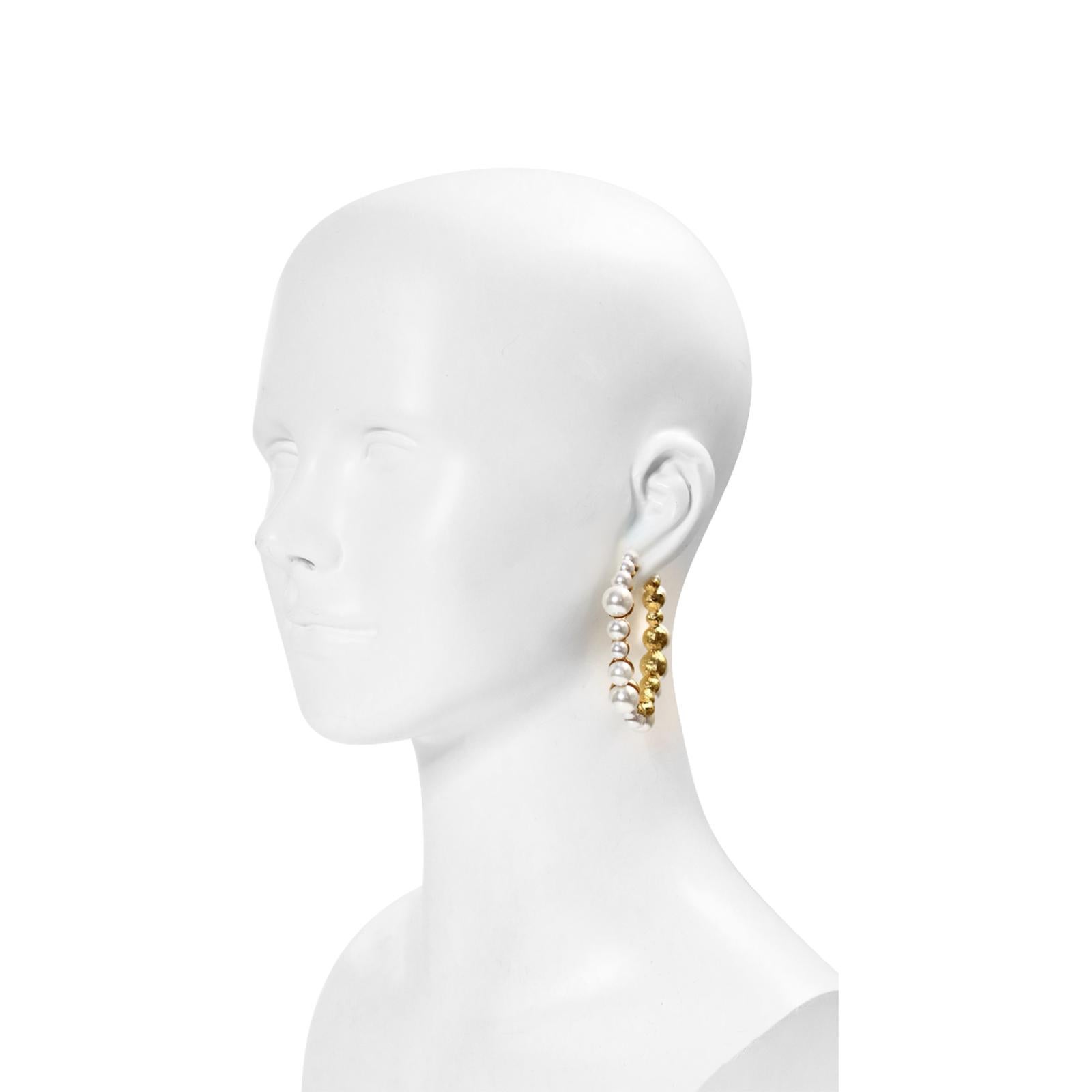 Modern Collectible KJL Gold Hoops with Faux Pearls Circa 2000s For Sale