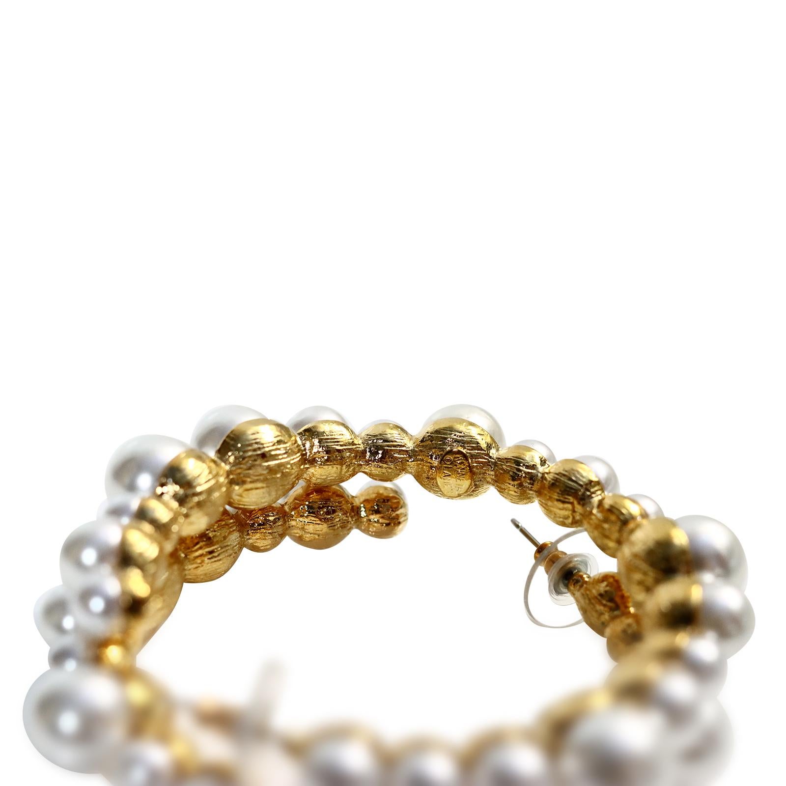 Women's or Men's Collectible KJL Gold Hoops with Faux Pearls Circa 2000s For Sale