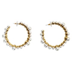 Collectible KJL Gold Hoops with Faux Pearls Circa 2000s