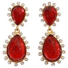 KJL da collezione in oro con diamante a goccia in resina rossa, circa anni 2000