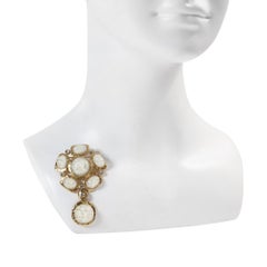 Collectible KJL Hamered Gold with Opal Cabochon Drop Brooch, circa 2000s