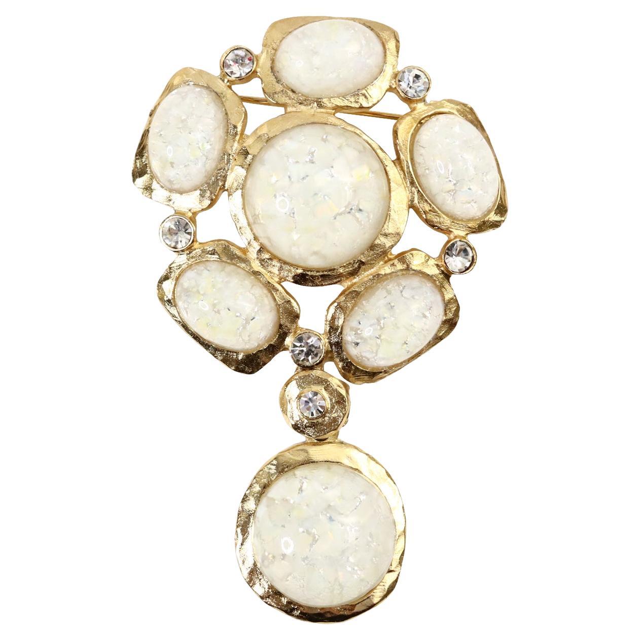 The Collective KJL Hamered Gold with Opal Cabochon Drop Brooch, circa 2000s