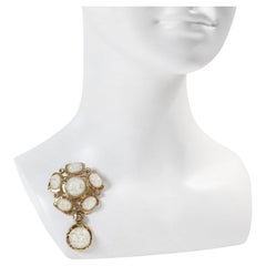 Collectible KJL Hamered Gold with Opal Cabochon Drop Brooch, circa 2000s