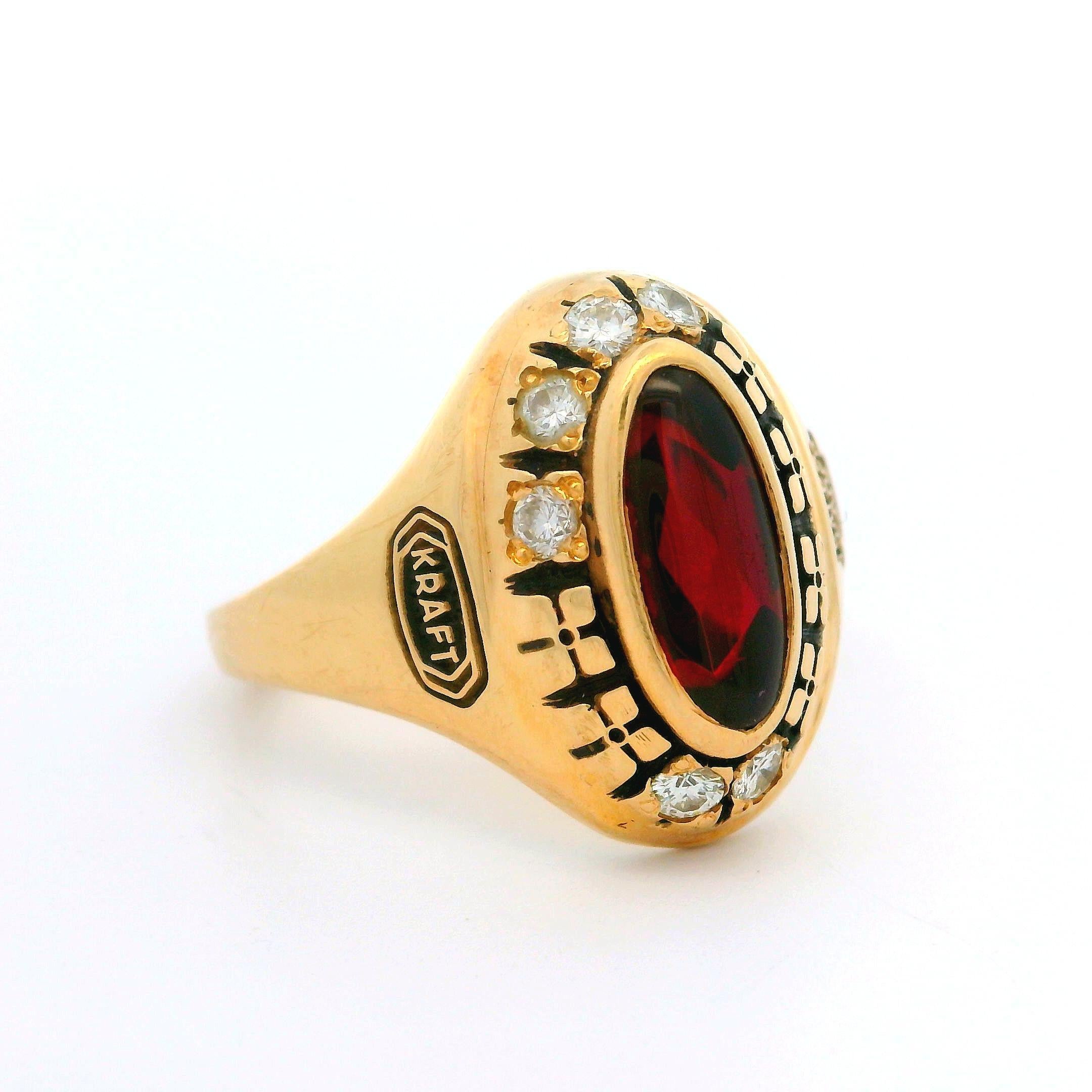 Collectible Kraft Sales Leader 1995 14k Yellow Gold Diamond & Red Stone Ring For Sale 6