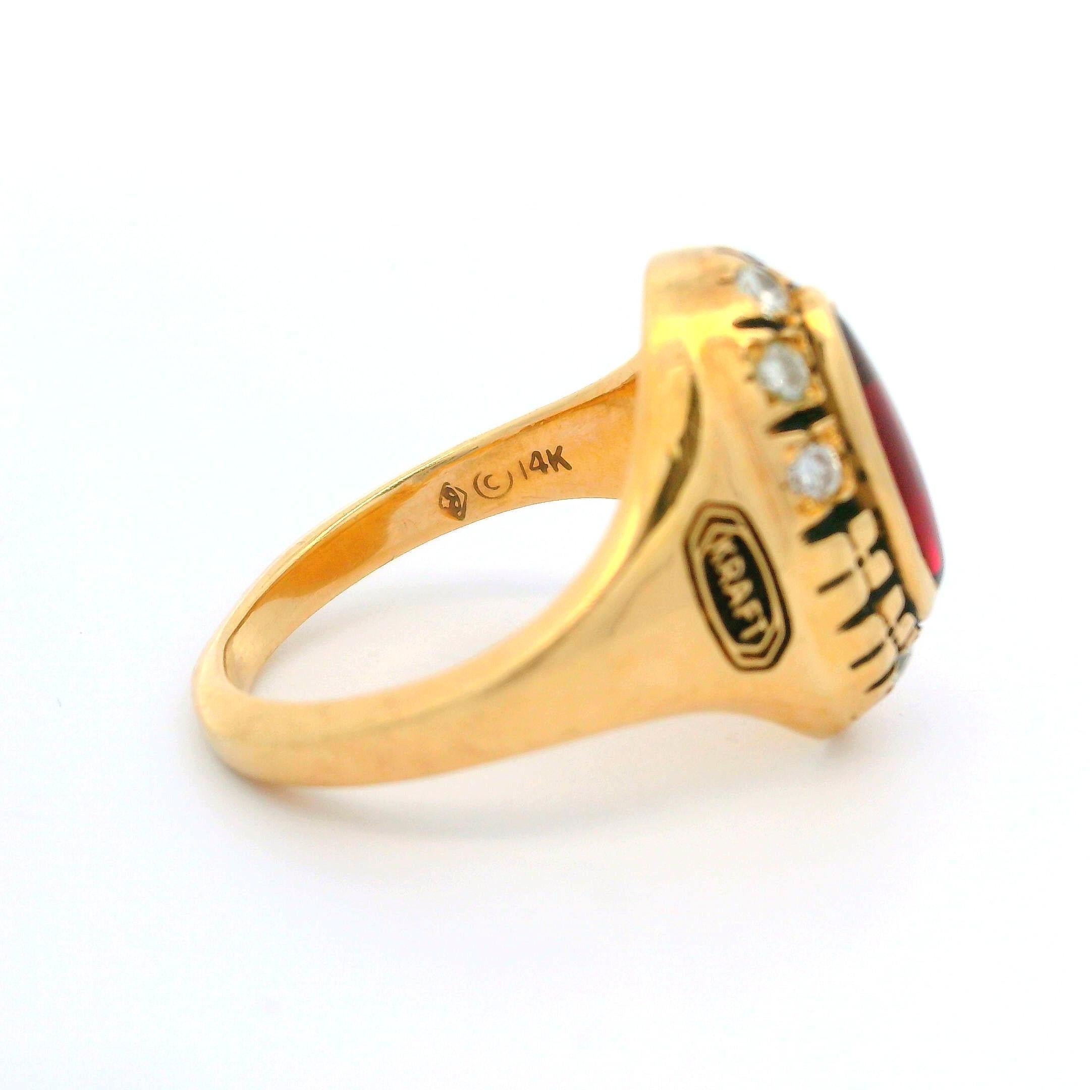 Collectible Kraft Sales Leader 1995 14k Yellow Gold Diamond & Red Stone Ring For Sale 2