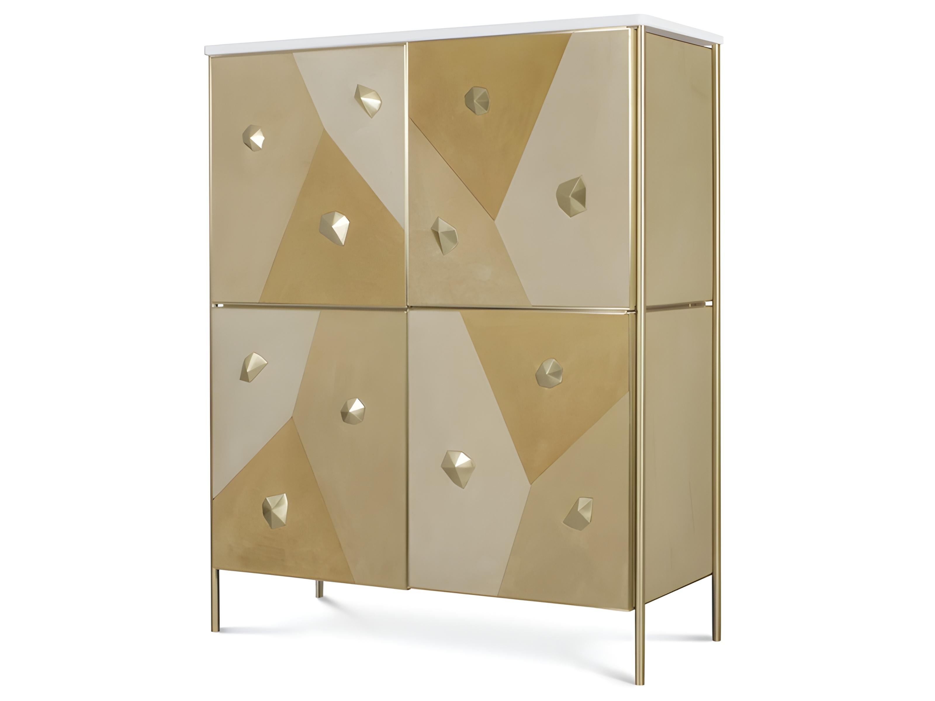 XXI secolo e contemporaneo Mobile da collezione in Oak Oak sbiancato con piano in marmo e cornice in ottone in vendita