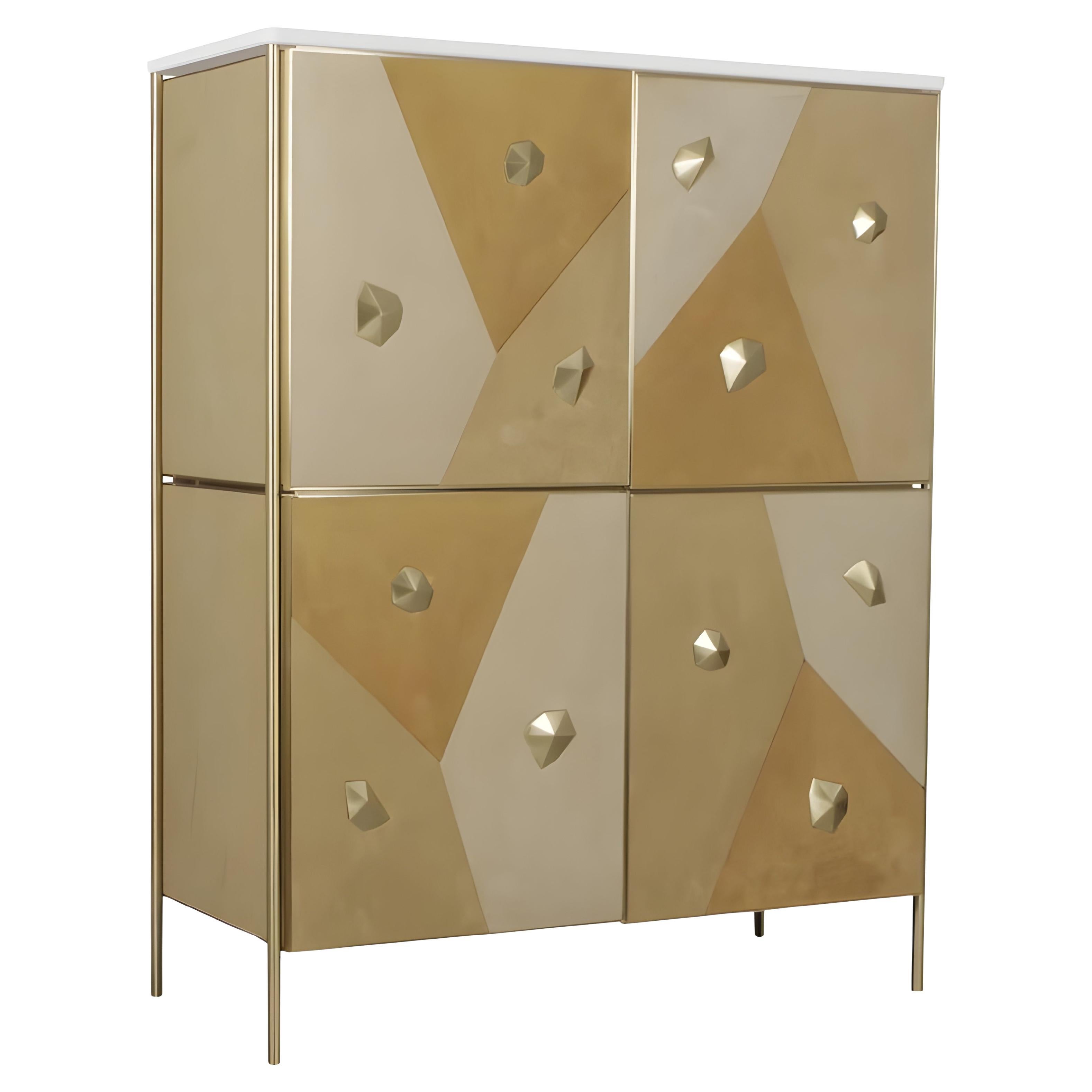 Mobile da collezione in Oak Oak sbiancato con piano in marmo e cornice in ottone