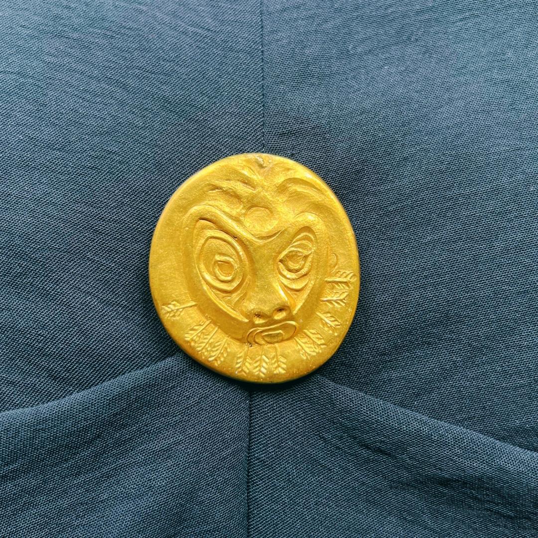 A collectible gilt-bronze brooch showing a sunlit lion was designed by pioneering French woman jeweler Line Vautrin, France, circa 1945. It is a small but mighty piece weighing 27.72 grams and signed “LV.” Vautrin’s brooch makes the perfect gift for