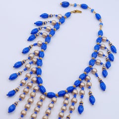 Collectible Miriam Haskell Bib necklace Faux Lapis and Pearl 1949
