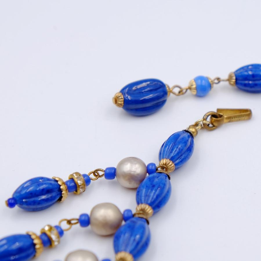 Women's or Men's Collectible Miriam Haskell Bib necklace Faux Lapis and Pearl 1949