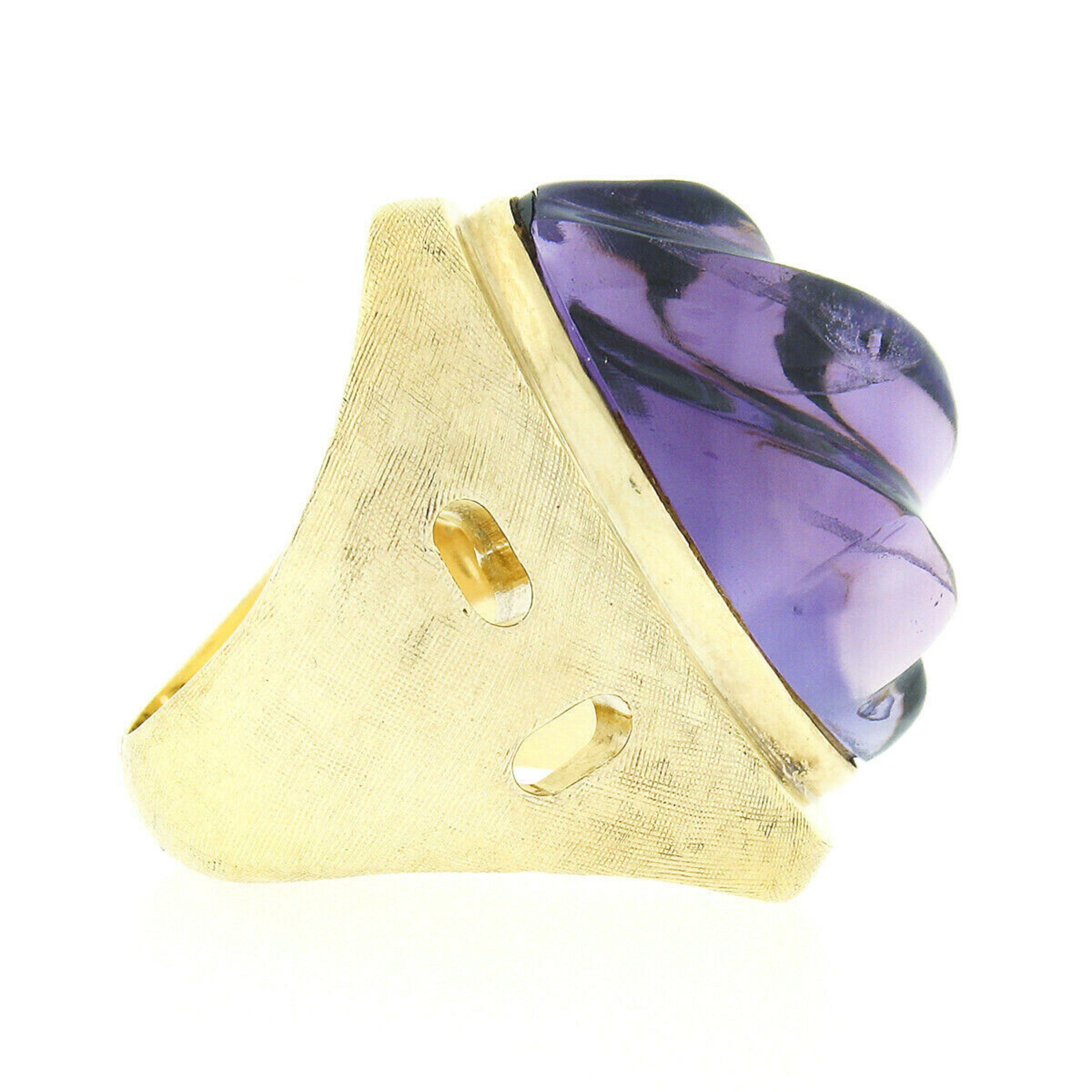 Women's Collectible Modernist Burle Marx 18k Gold Carved Amethyst Florentine Finish Ring
