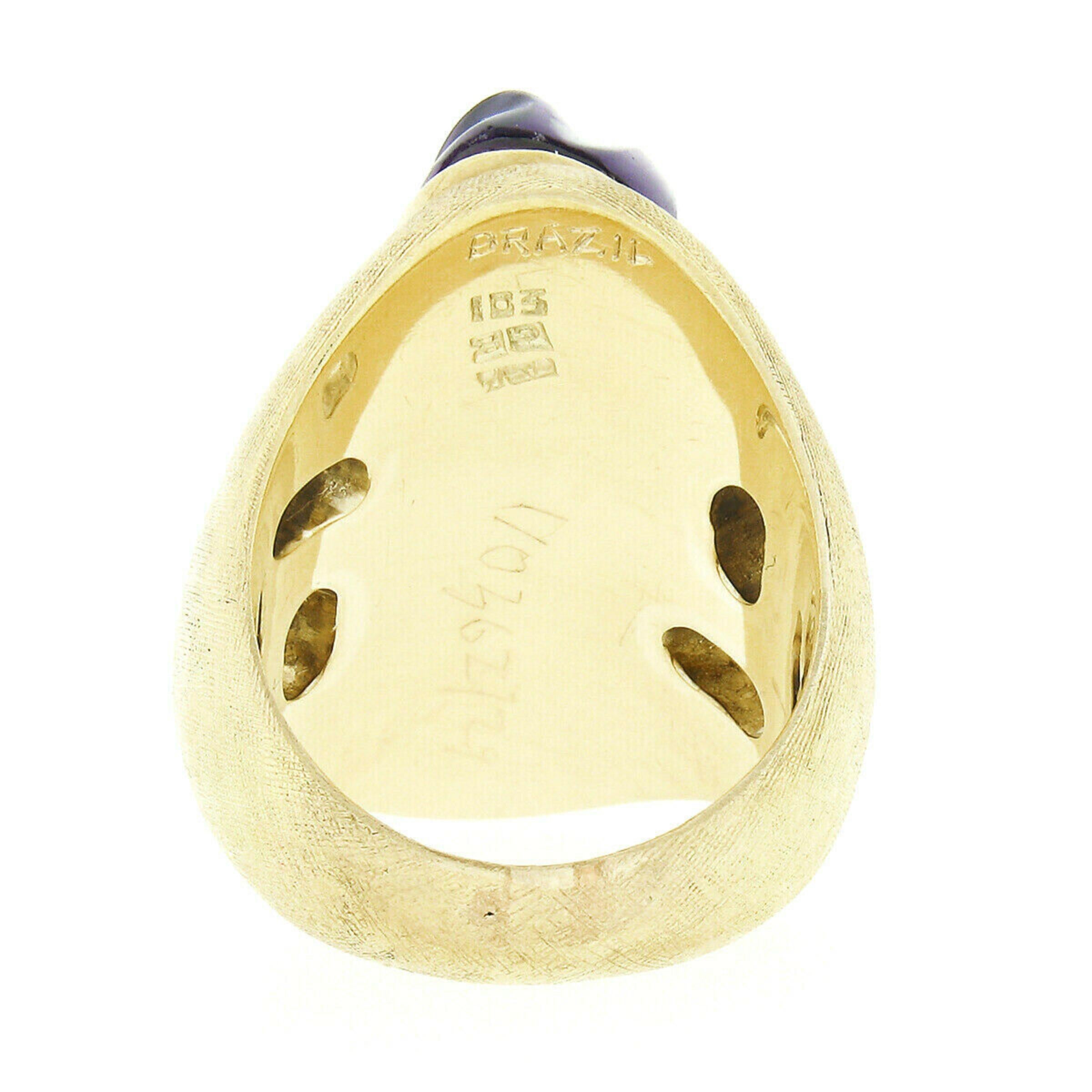 Collectible Modernist Burle Marx 18k Gold Carved Amethyst Florentine Finish Ring For Sale 1