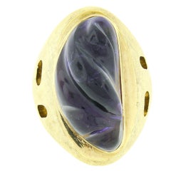 Collectible Modernist Burle Marx 18k Gold Carved Amethyst Florentine Finish Ring