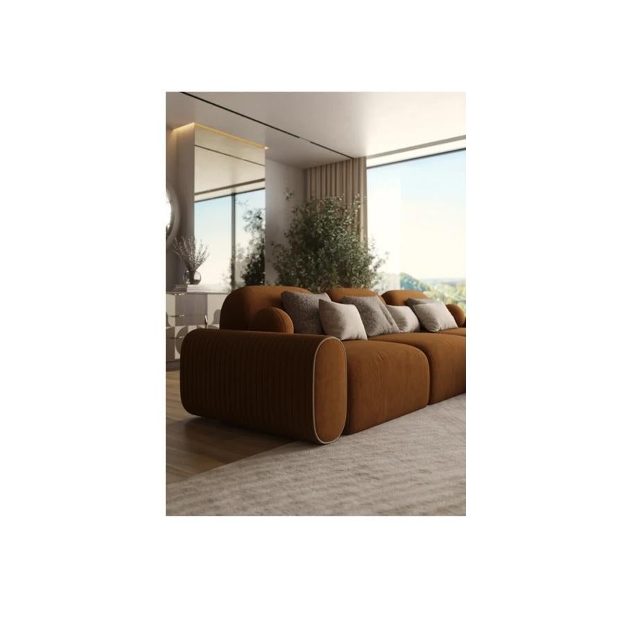 Collectional Modular Sofa aus tiefrotem Samt mit grafischen Paspeln im Angebot 3