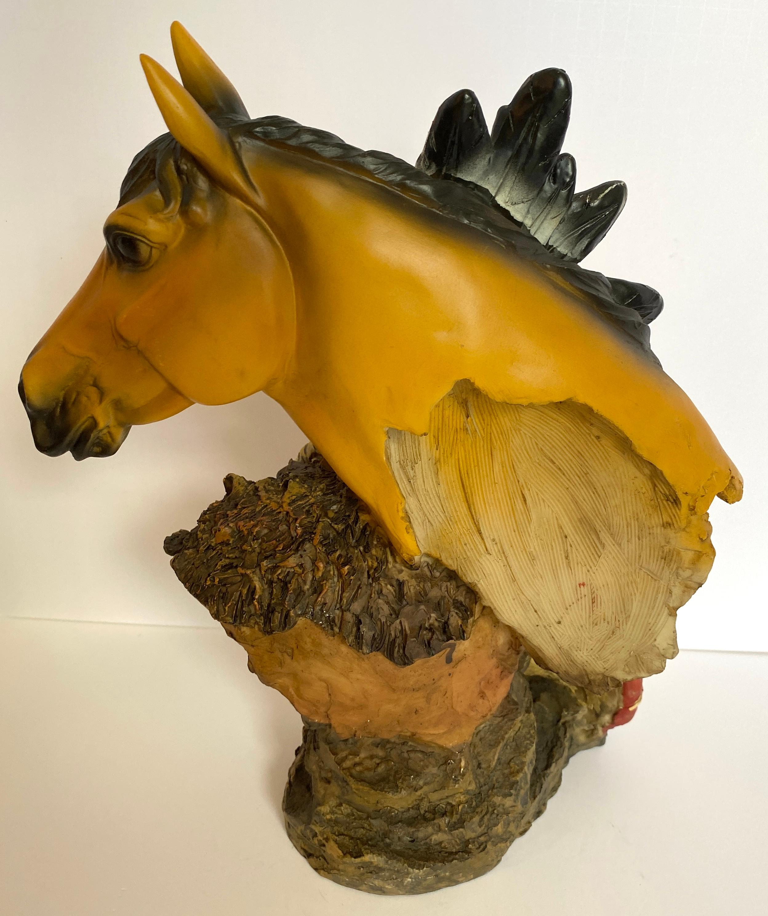 Americano Collectible Native American Indian Sculpture with a Horse in vendita