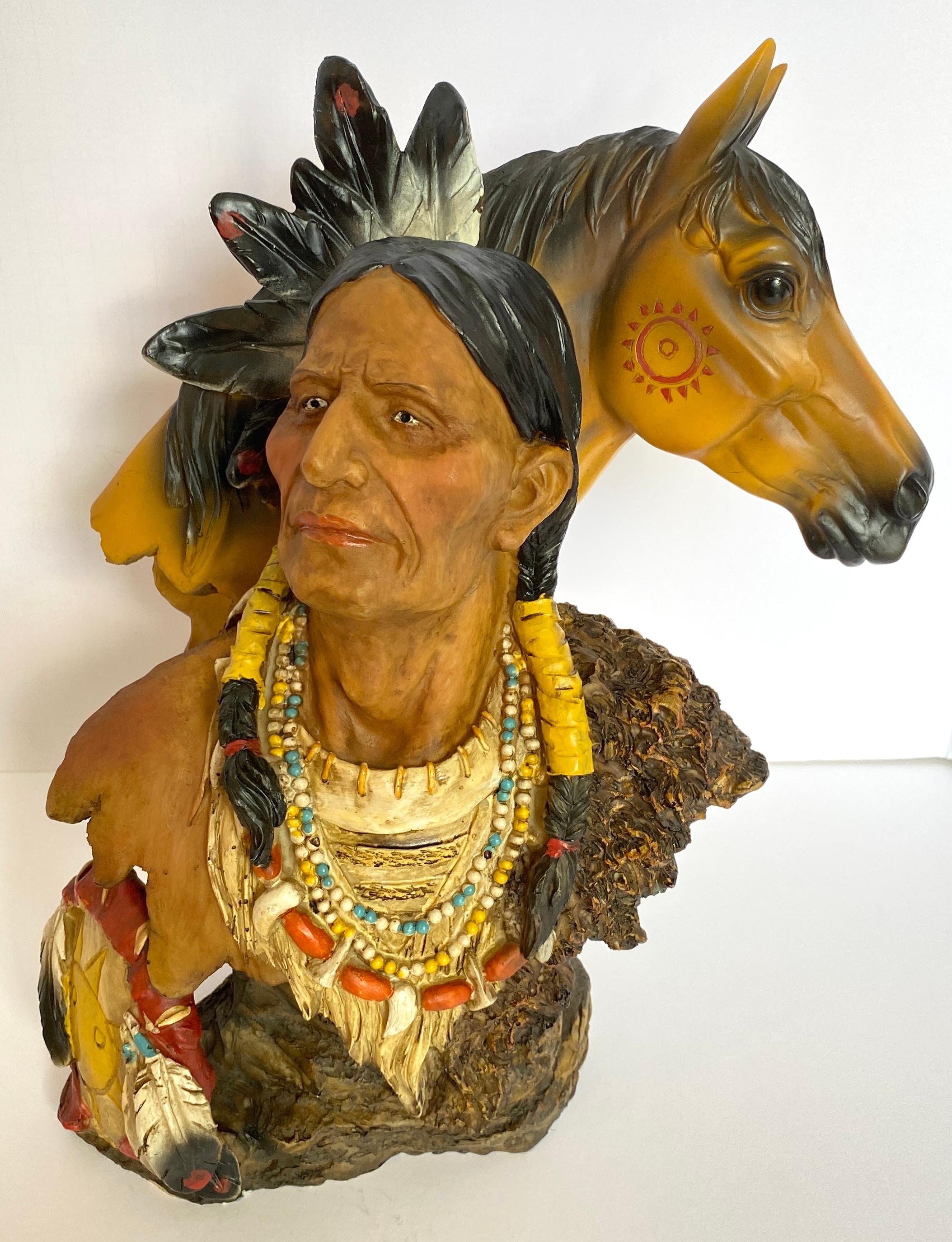 XX secolo Collectible Native American Indian Sculpture with a Horse in vendita