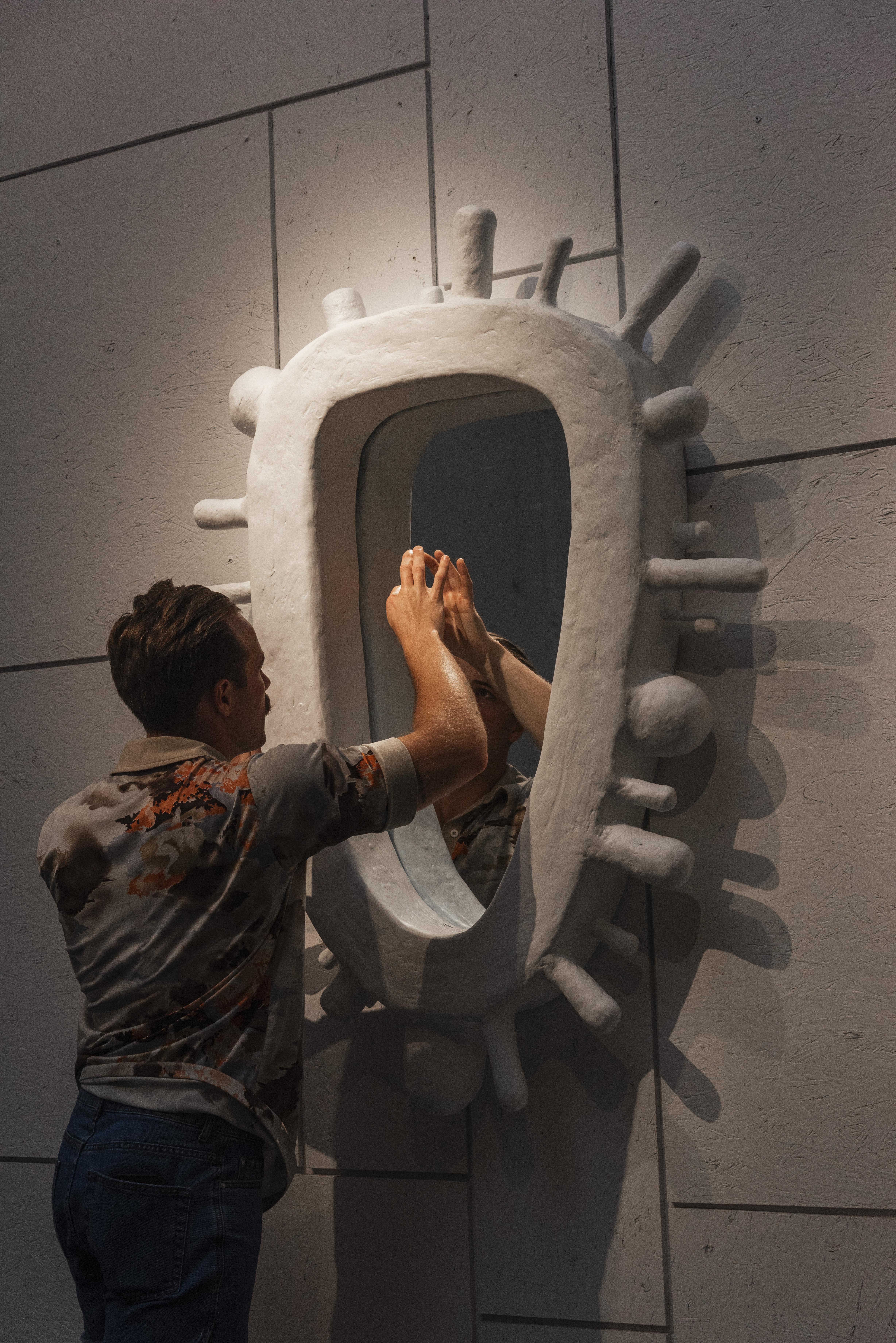 Post-Modern Collectible Nimbus Mirror in Gypsum & Fiberglass by Brent Warr Studios For Sale