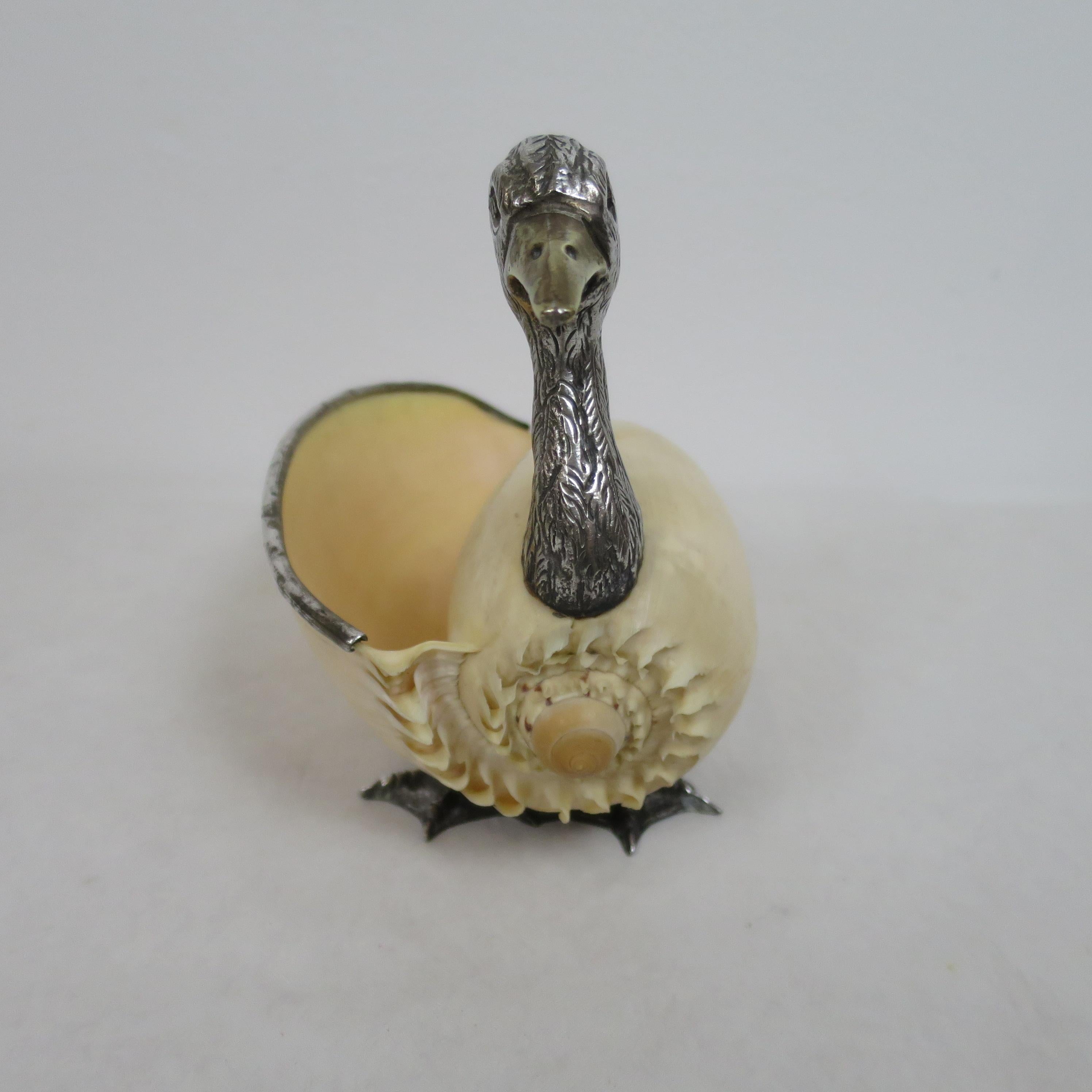 Italian Collectible Object Duck Vide Poche in Silver and Shell Signed by Binazzi For Sale