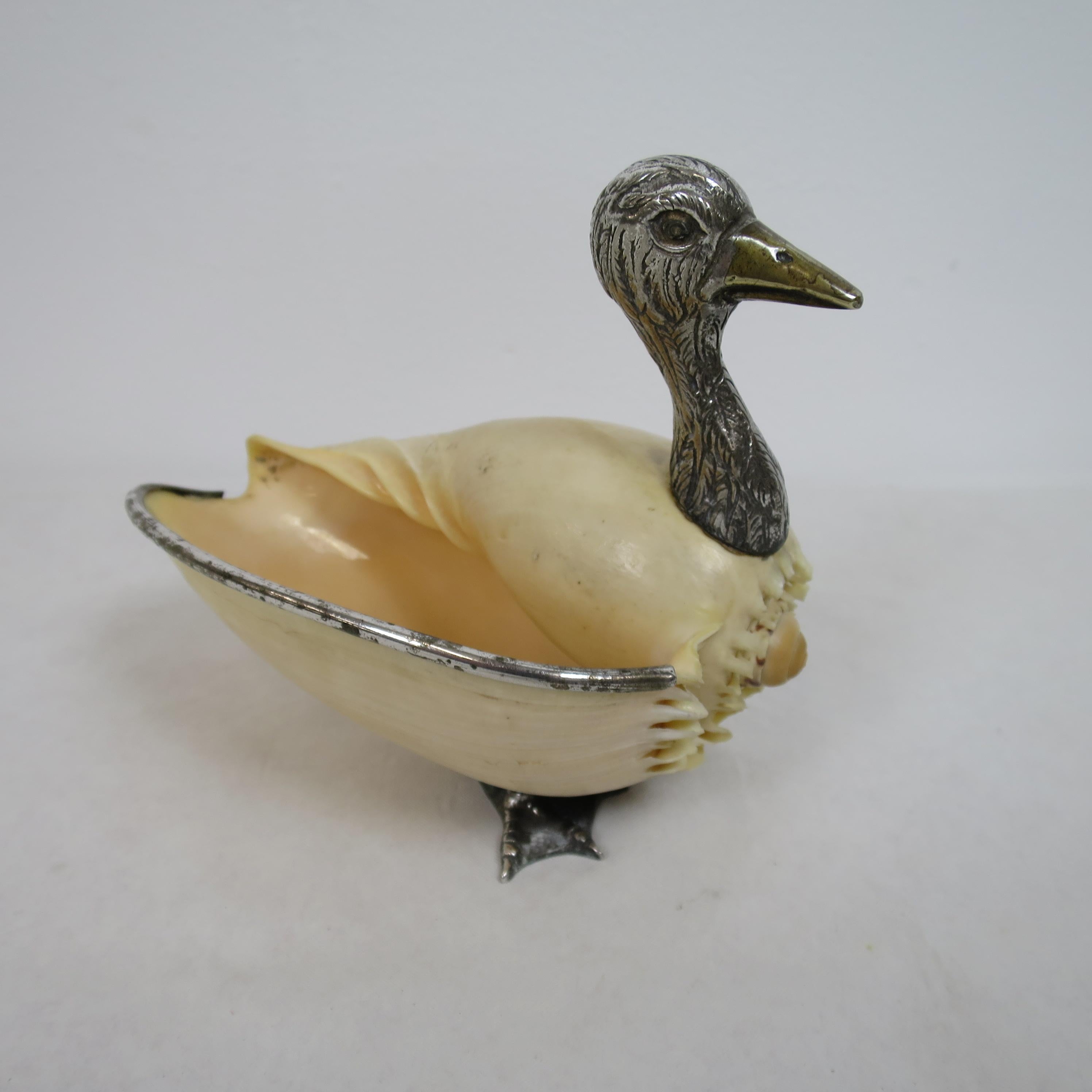 Collectible Object Duck Vide Poche in Silver and Shell Signed by Binazzi In Good Condition For Sale In Miami, FL