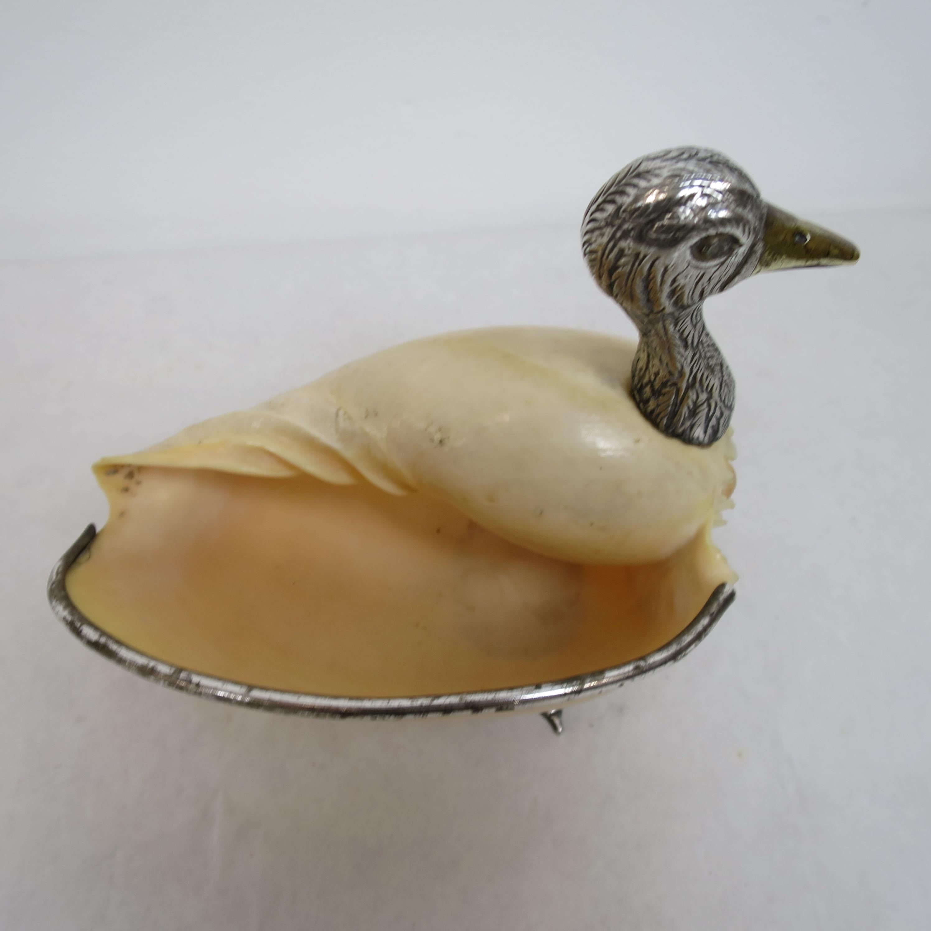 Mid-20th Century Collectible Object Duck Vide Poche in Silver and Shell Signed by Binazzi For Sale